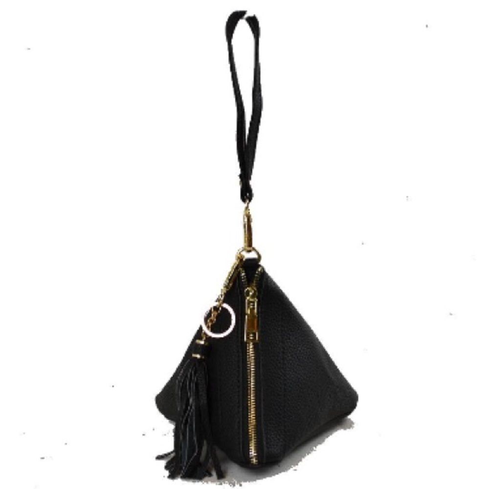 Pyramid Shaped Tassel Leather Wristlet/Clutch